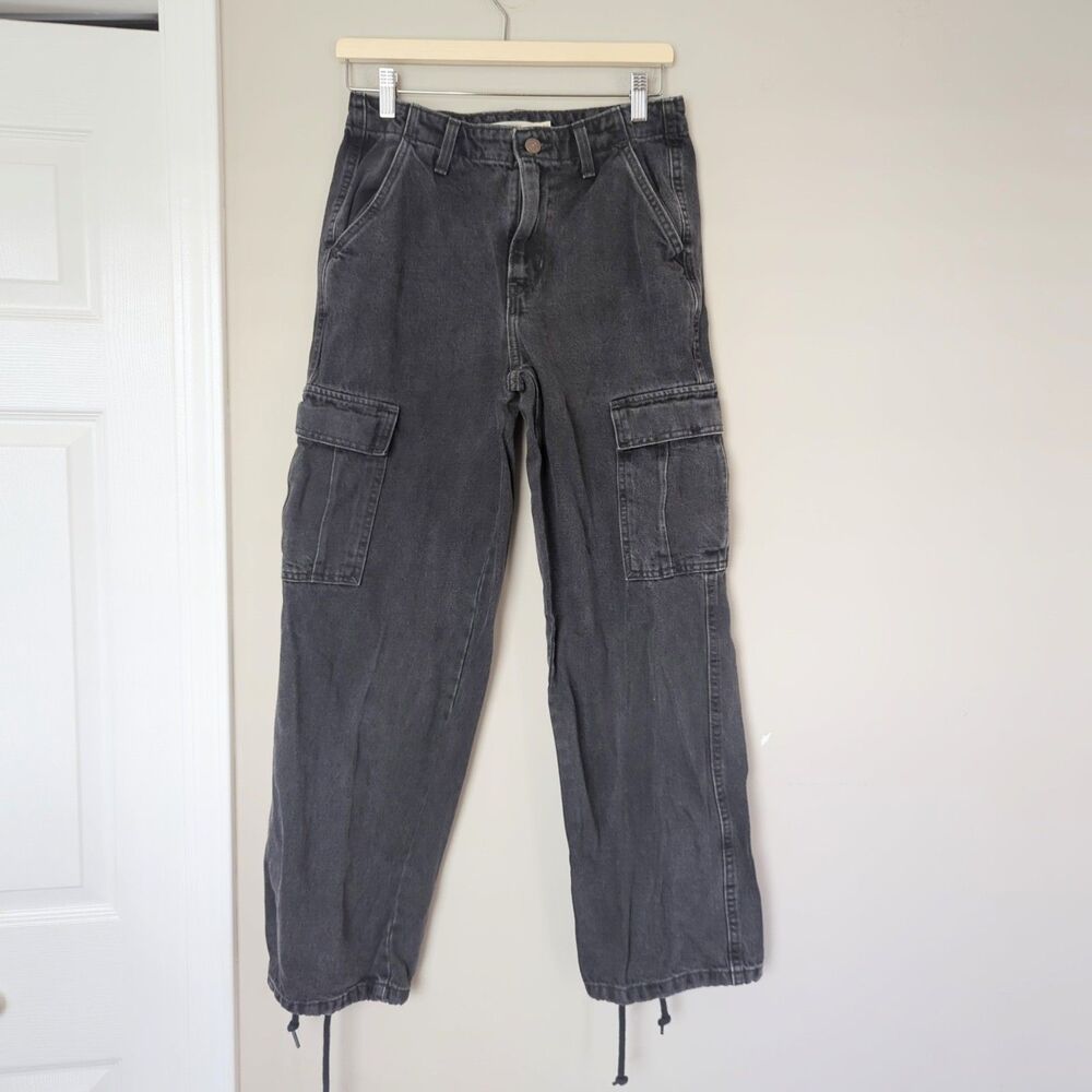 Levi's '94 Baggy Cargo Jeans Washed Black Size 26 Grunge 100% Cotton Rigid Denim